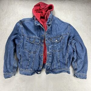 GAP‎ Denim Jean Jacket Vintage 90s Red Hoodie Trucker Western Blue "Read"